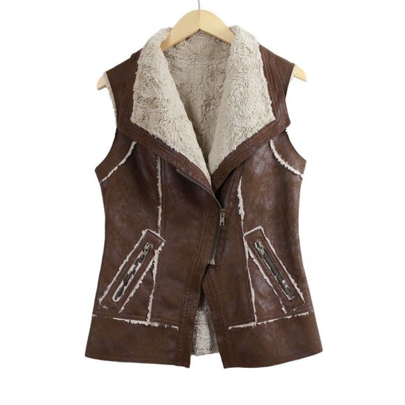 Unknown Jackets & Blazers - Brown Faux Shearling Suede Western Style Vest